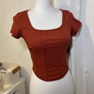 Elegant Rust Square Neck Crop Top